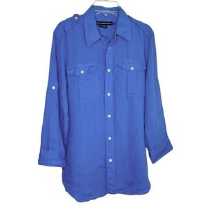 Ralph Lauren Sport 100% Linen Safari Shirt Women's Blue Long Button Up Size 8